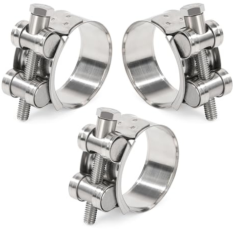 Songella Abrazaderas de Acero Inoxidable 40-43mm Abrazadera de Tubo de Escape de Moto 3 Piezas para Conexión de Tubos de Escape Tubos de Escape
