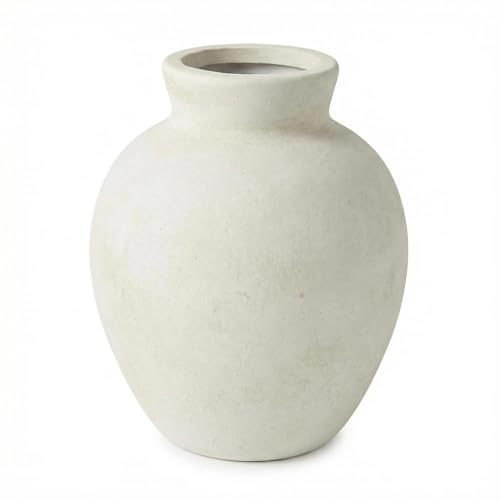 Sawoake Rustic Terracotta Pot, Off-White Ceramic Flower Vase 6.1 Inch, Farmhouse Boho Centerpiece for Home Decor, Living Room, Table, Shelf, Mantel & Bathroom