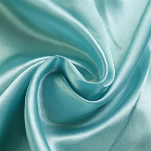 Satin Stoff Meterware aus Polyester 100X200cm, Satinstoff Helles Türkis Glänzender Und Seidiger Futterstoff als Modestoff Dekostoff Gardinenstoff Vorhangstoff Hochzeitsstoff Tischdeckenstoff