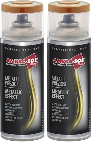 Ambro-Sol - Spray Pintura Metalizada, esmalte efecto Oro Viejo Metalizado, resultado profesional en múltiples superficies, exteriores e interiores, 400 ml (Paquete de 2)