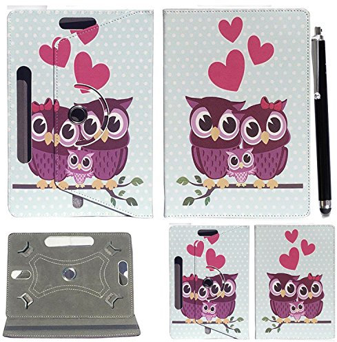 10inch Tablet Case Cover - Universal Leather Stand Case Folio Cover Magic Leather 360° Rotating Case Fits to ALL 10 Inch & 10.1 Inch Android Tablets tab + Stylus Pen (FAMILY OWL CASE COVER)