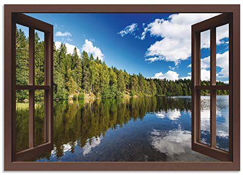 ARTland Wanddeko Wandbild Alu Verbundplatte für Innen & Outdoor Bild 100x70 cm Fensterblick Wald See Landschaft Norwegen Natur Landhaus T1DX
