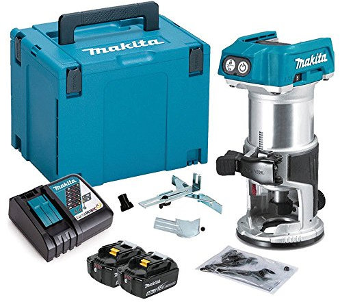 Makita DRT50ZJ 18V 1/4 Laminate Router Trimmer 2 x 5.0Ah Battery BL1850 + DC18RC Charger & Case