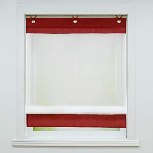 Joyswahl Voile Ösenrollo Transparenter Raffrollo mit Farbiger Blende »Irene« Schals Fenster Gardine mit Hakenaufhängung, ohne Bohren BxH 80x155cm Bordeaux 1 Stück