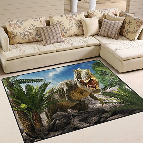 Use7 Riesiger Teppich mit Dinosaurier-Landschaft, Natur-Motiv, für Wohnzimmer, Schlafzimmer, Textil, mehrfarbig, 160cm x 122cm(5.3 x 4 feet)