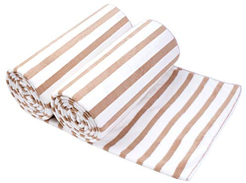 JML Microfiber Beach Towels, Quick Drying Towel (2 Pack, 30 x 60) Cabana Stripe Absorbent Bath Towel Set for Travel, Summer, Sport, Swimming, Pool, Yoga, Camping, Microfiber StripeCoffee