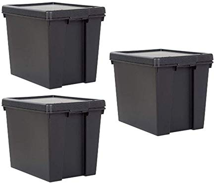 Wham Bam 100% Recycled Super Strong Impact Resistant Black Re-Usable Storage Boxes With Lids 24 Litre 38.5 x 29 x 31.5cm (1 Box)