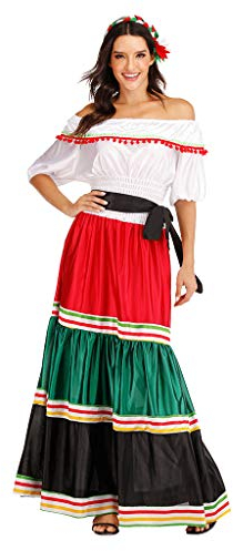 EraSpooky Damen Mexikanerin Senorita Kostüm Faschingskostüme Cosplay Halloween Party Karneval Fastnacht Kleid für Erwachsene