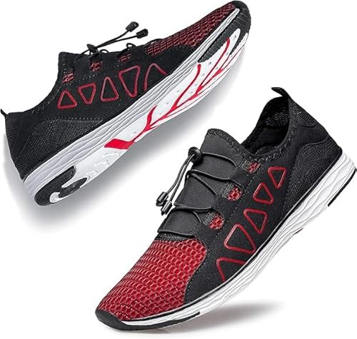 Raoendis Water Shoes Mens Womens - Quick Drying Sailing Kayak Aqua Shoes Unisex Water Trainers for Beach Sea River Black Red Size 8