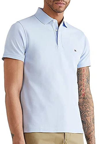 Tommy Hilfiger Herren Poloshirt Kurzarm 1985 Slim Fit, Blau (Breezy Blue), L