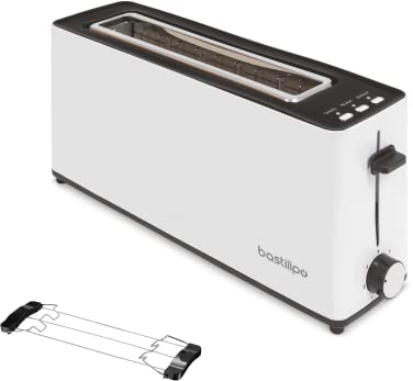 Bastilipo - Tostador blanco Firefox AB-900, color blanco, ranura larga rebanadas, 900W - función descongelar - bandeja recogemigas