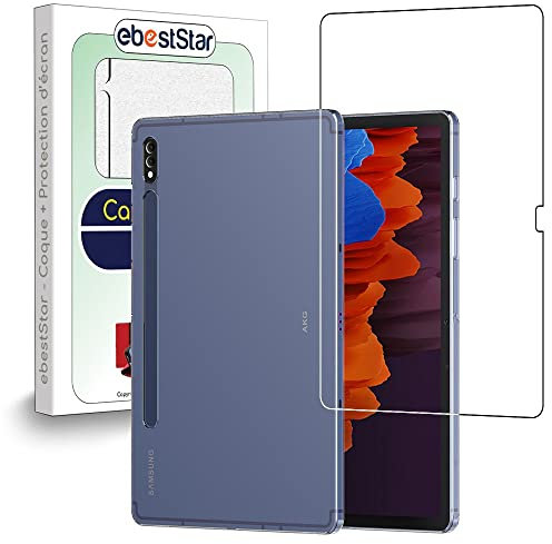 ebestStar - Coque pour Samsung Galaxy Tab S7+ SM-T970, Etui Protection Silicone Transparent Antichoc, Souple Slim, Transparent + Verre Trempé