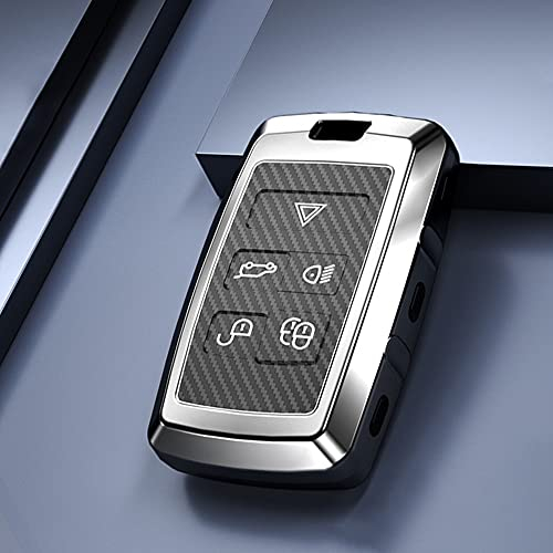 HIBEYO Coque de clé Intelligente pour Land Rover Jaguar XE Range Rover Sport Velar Discovery 5 télécommande en Fibre de Carbone 5 Boutons (Argent)
