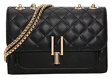 YXBQueen Tasche Damen Umhängetasche kleine Handtaschen Elegante Schultertasche Metallic Kette Handtasche Schwarz Gold