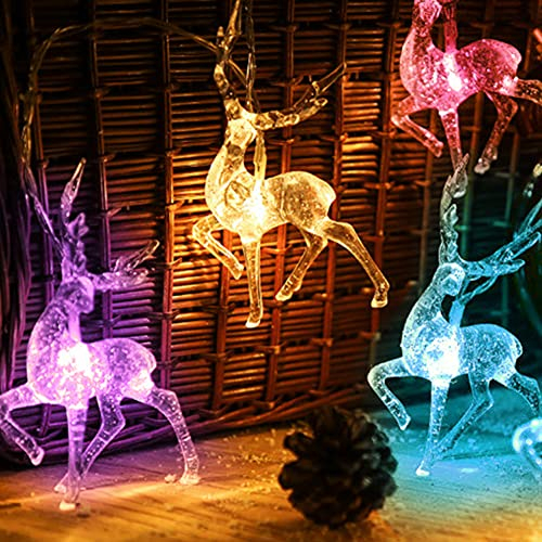 20LEDs Rentier Lichterkette, Weihnachtslichterketten Innenlicht,Batteriebetriebene Reindeer Weihnachtsbeleuchtung Bunt für Innen und Außen Dekoration Weihnachtskitz LED Lichter Weihnachtsdekoration 3M