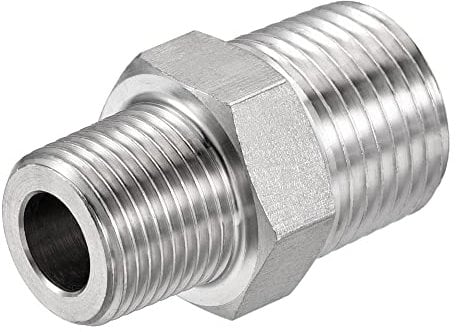 sourcing map 304 Stainless Steel Hex Reducer Pipe Fitting 1/2 x 3/8 BSPT Male Thread Connector Adapter