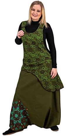 Kunst und Magie Ibiza Latzhose Haremshose Hose PSY Goa 70er Overall Hippie Boho, Größe:XL, Farbe:Grün
