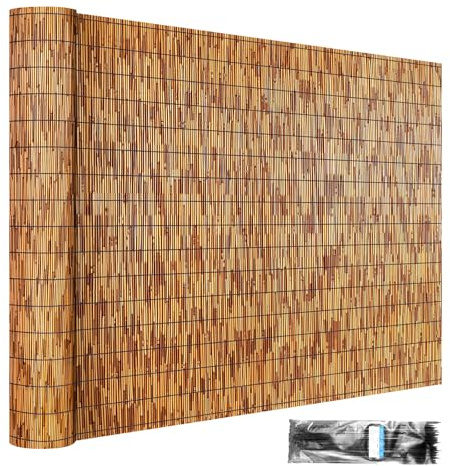 ZNCMRR Reed Fencing Rolls Fencing 4ft High Roll Reed Screen for Balcony Patio Garden Backyard 4FT X 16.4FT Privacy Fence(Brown)