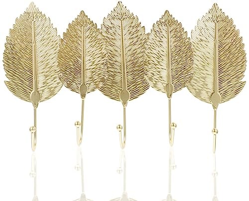 Cabilock Gancio da parete con foglie, gancio appendiabiti dorato, a forma di foglia, da parete, per giacche, cappello, asciugamani, chiavi, gancio creativo per soggiorno, cucina, bagno B