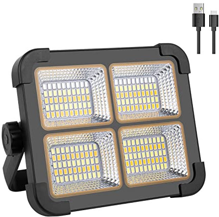 ErayLife 80W Rechargeable Work Light, 8000Lum Portable Solar LED Floodlight with 200LEDs/ USB Port/Magnetic/ 4 Lighting Modes, LED Camping Light for Emergency Fishing Workshop Garage