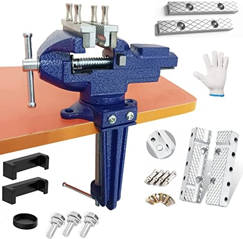 MYTEC Multifunctional Bench Vise with Quick Adjustment, Universal Rotate 360° Work Clamp-On Vise, 3.3 Blue