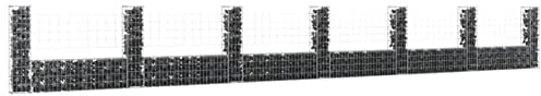Yolola Gabionenwand Gabionenkorb U-Form mit 7 Säulen Gabione,Steingabionen Gabione Steinkorb,Steinzaun,Drahtkorb Gabione 740 x 20 x 100 cm