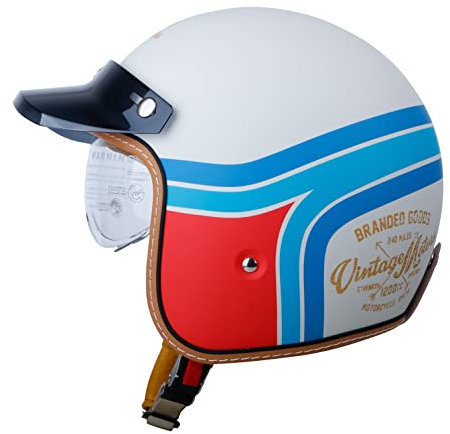 3/4 Vintage Jethelm Motorradhelm, Roller Scooter Helm Moped Mofa-Helm Chopper Retro Vintage Pilot Biker Helmet ECE Zulassung Mit Visier Offenem Gesicht Helm G,M