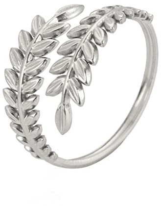 kkjoy Blattring Edelstahl Natur Pflanze Serie Ring Verstellbare Offene Fingerringe Ast Ring Blätter Wrap Fingerring Schmuck für Frauen Mädchen