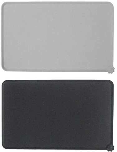 2-teiliges Set Napfunterlage Hund Katzen,wasserdichte und rutschfeste Silikon Fressnapf Unterlage für Futternäpfe Wassernapf,Futtermatte 48x30cm (Schwarz&Grau)