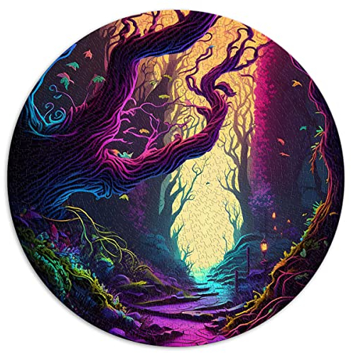 für Erwachsene 1000 Teile Enchanted Woods Runde Puzzles für Erwachsene und Kinder Papppuzzles Spaß zu Hause Aktivitäten, Geburtstagsgeschenk, Reisegeschenke, (Größe 67,5 x 67,5 cm)