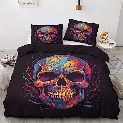 GEDAEUBA Sommer Bettwäsche 200x220 Totenkopf - Horror Bettbezug 200 x 220 3 teilig, Wendebettwäsche und Kissenbezug 80x80, Weiche & Atmungsaktive Mikrofaser Bettwäsche-Sets mit Reißverschluss