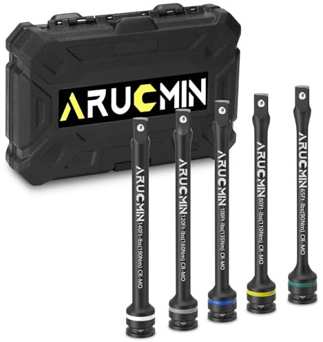 ARUCMIN 1/2 Drive Torque Limiting Extension Bar Set, 5-Piece Lug Nut Torque Stick Set With 8 Inch Color-Coded 65 to 140 Ft-Lbs Torque Sticks, JG05-001