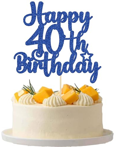 Gyufise Happy Birthday Cake Topper - Glitter Cheers to 40 Years Celebration Pick for Anniversary Party Decorations Supplies in Blue