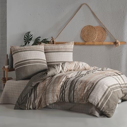 ZIRVEHOME Bettwäsche-Set 240x220 cm. dreiteilig, Baumwolle Bettbezug, Beige, ModenaV1