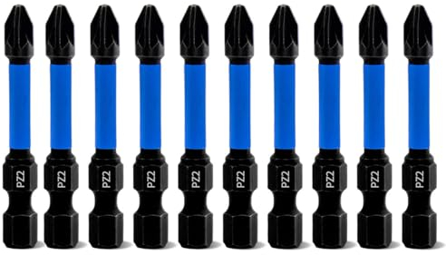 Meccion Professional PZ2 Schraubendreher Bits Set 50mm Länge 10 Stück Pozidriv Magnetischer Schlagschrauber Bit-Sortiment, 1/4 Sechskantschaft