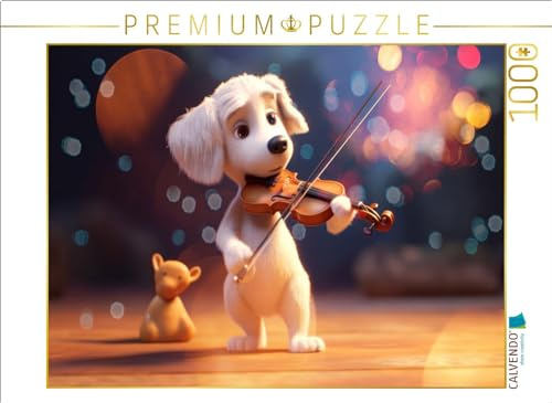 CALVENDO Puzzle Hund Milow mit der Geige | 1000 Teile Lege-Größe 64 x 48 cm Foto-Puzzle für glückliche Stunden