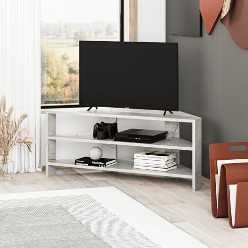 HOCUS PICUS TV-Eckschrank-Möbel | TV-Schränke bis zu 32 Zoll-TVs Tische TV-Kommode Kleiner Wohnzimmerschrank TV-Racks TV-Lowboards Wohnzimmermöbel Moderne TV (Schwarzer Glanzeffekt Marmor)