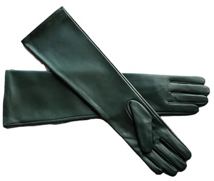 Lange Lederhandschuhe für Damen, Schaffell, dünn, über Ellenbogen, langes Fleecefutter, warme Winterhandschuhe, Schwärzlich EN8, 9