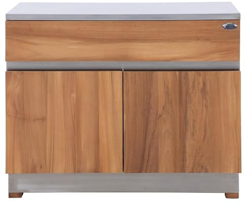 Teako Design Lowboard Rivera mit Edelstahl Outdoorküche, 90cm Breit, naturfarben, FLEGT-Lizenziertes Teakholz, Wohnzimmer Holzmöbel, Wetterfestes Outdoor-Möbel, Nachhaltige Möbelwahl