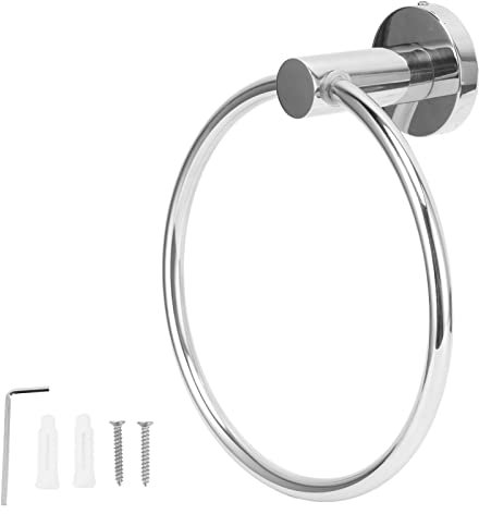 ZHDOKA Porte-Serviettes Cercle Moderne, Porte-Serviettes de Toilette Simple en Acier Inoxydable Porte-Serviettes Mural Rétro pour Cuisine de Salle de Bain D'hôtel(A)