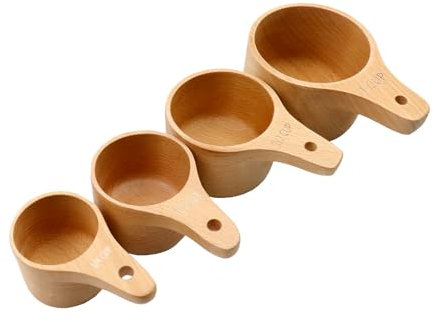 Oedema Wooden Measuring Cups Set of 4 Natural Measuring Cup Set Dry Measuring Cups with Polish Finish & Integrated Molding for Baking, Measuring Dry Ingredients