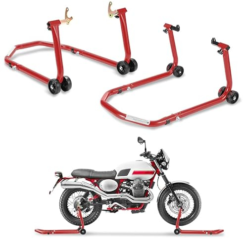 Cecaylie Motorradständer Set, Motorradständer Vorne&Motorradständer Hinten,Motorradheber aus Stahl,Motorrad Aufbockständer mit Doppelrollen,Motorrad Ständer Hohe Stabilität,Rot