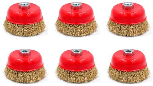 Tradineur - Confezione da 6 spazzole a filo per smerigliatrice angolare, spazzola in acciaio per legno e metallo, levigatura e lucidatura, rimozione ruggine, sbavature Ø 125 mm