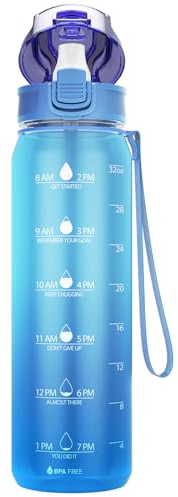 Sahara Sailor Botella Agua, Botella Agua Deportiva 1L Cuello Ancho con Pajita Extraíble y Pico de Silicona, Botella de Agua de Motivación con Marca de Tiempo, Tritan, Sin BPA, Prueba Fugas (1 Unidad)