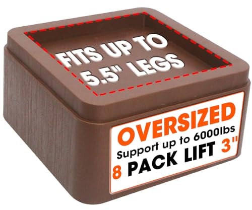 MYMULIKE 8 Sets Betterhöhungen, 7,6 cm, verstellbare Möbelerhöhungen, strapazierfähig, übergroße Bettbeinerhöhungen, bis zu 2721 kg, Tischbeinverlängerungen, Betttisch, Stuhl, Schreibtisch, Sofa