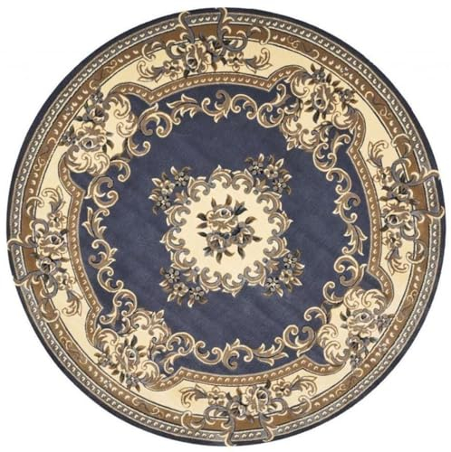 Casa Padrino Luxus Barock Wohnzimmer Teppich Blau/Creme/Braun - Verschiedene Größen, Grösse Teppich:Ø 300 cm