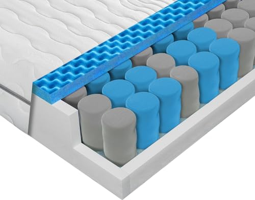 Sleepneo Taschenfederkernmatratze 160x200 H2 H3, 21cm hoch, orthopädische 7 Zonen Matratze mit Aloe Vera Bezug, Federkernmatratze