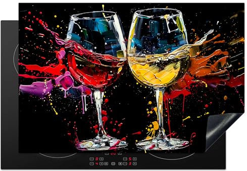 KitchenYeah© Herdabdeckplatte Einteilig Abdeckplatten Cerankochfeld Abdeckung Ceranfeld Herdplattenabdeckung Induktionsmatte Weinglas - Kunst - Abstrakt - Schwarz - 77x51 cm