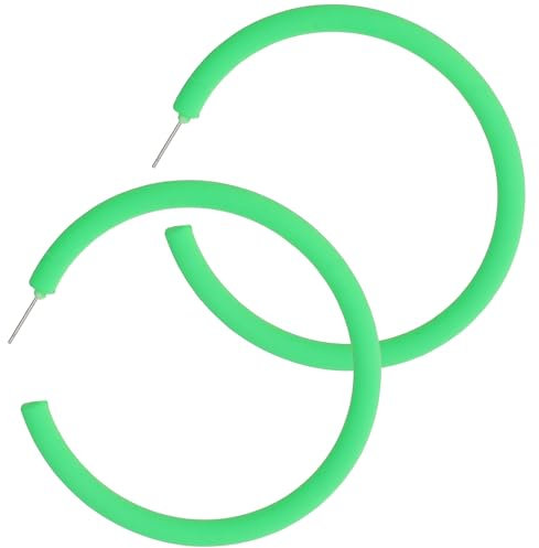 Neon Ohrringe Damen Vintage 80er 90er Party Ohrringe Neon Halloween Creolen 6cm Hoop Earrings Zylindrisch Neon Creolen Ohrringe für Damen Mädchen Halloween Weihnachten Kostüm Party (Grün)