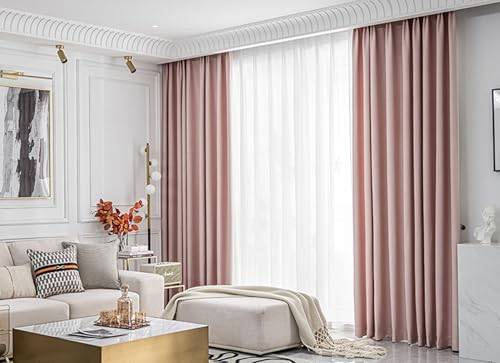 Daesar Gardinen Blickdicht mit Ösen, Verdunklungsvorhänge 2er Set 86x138CM Leinenoptik Modern Einfach Rosa Vorhänge Gardinen Kinderzimmer Schlafzimmer Wohnzimmer